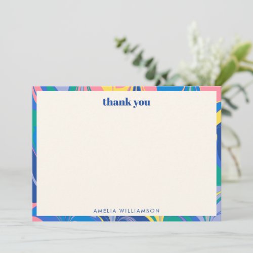 Abstract Colorful Marble Blue Custom Bridal Shower Thank You Card