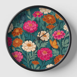 Abstract Colorful Marigold Butterflies Art Clocks
