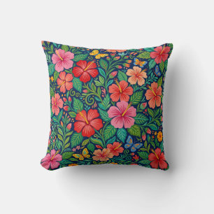 Abstract Colorful Mexican Hibiscus Throw Pillow
