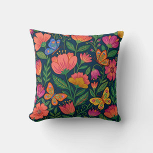 Abstract Colorful Mexican Wildflowers Throw Pillow