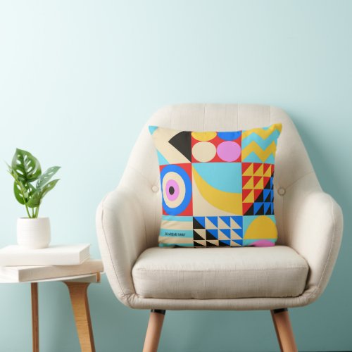Abstract Colorful Modern Geometric Family Name Throw Pillow