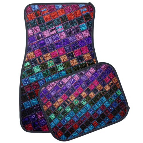 Abstract Colorful Mosaic Leather 7 Car Floor Mat