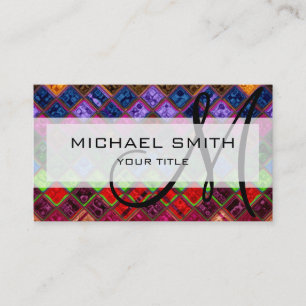 Abstract Colorful Mosaic Pattern Monogram #5 Business Card