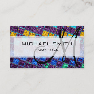 Abstract Colorful Mosaic Pattern Monogram #9 Business Card