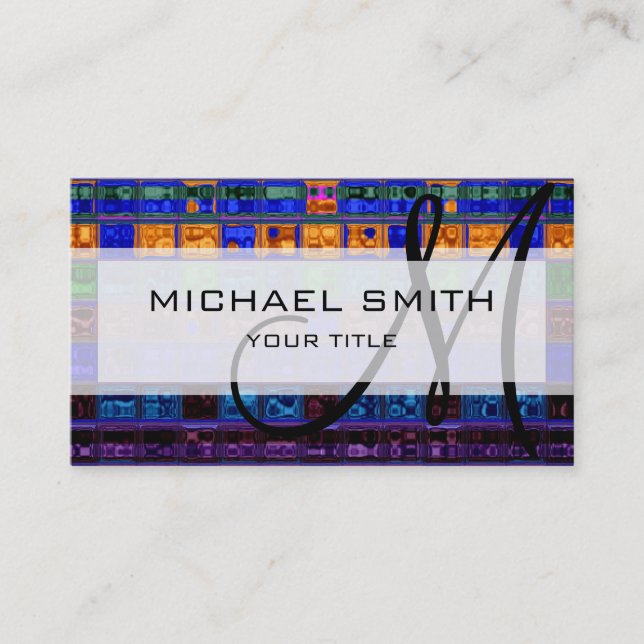 Abstract Colorful Mosaic Pattern Monogram Business Card (Front)