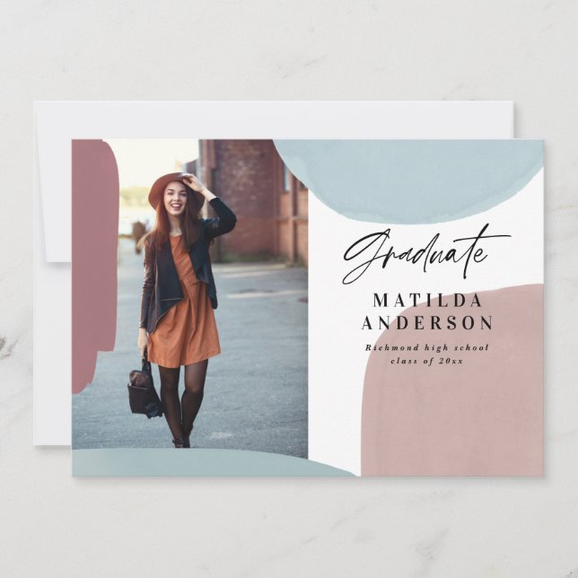 Abstract colorful multi photo graduation party announcement (Front)