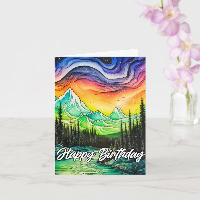 Abstract Colorful Northern Lights Illustration Card (Orchid)