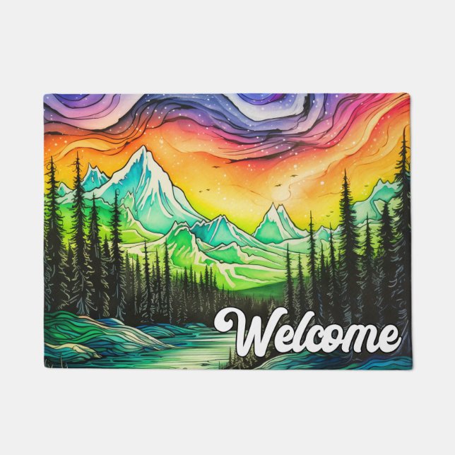 Abstract Colorful Northern Lights Illustration Doormat (Front)