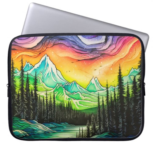 Abstract Colorful Northern Lights Illustration Laptop Sleeve