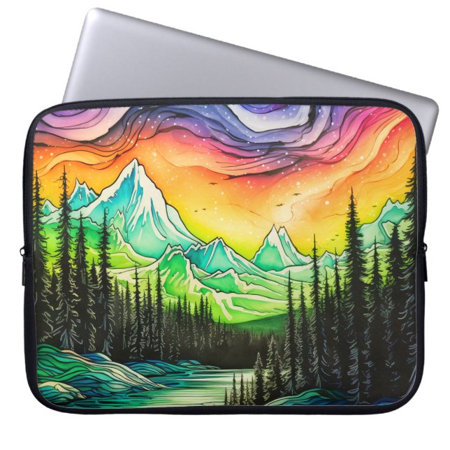 Abstract Colorful Northern Lights Illustration Laptop Sleeve (Front)