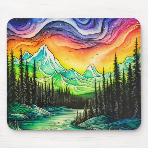 Abstract Colorful Northern Lights Illustration Mouse Pad