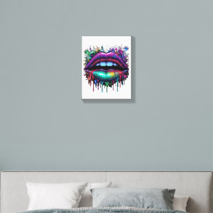 Abstract Colorful Open Mouth Lip Drip Graffiti Canvas Photo Tile