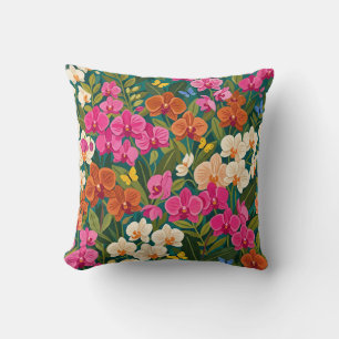 Abstract Colorful Orchid Butterflies Throw Pillow