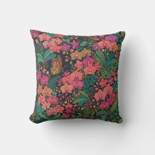 Abstract Colorful Orchids Butterfly Throw Pillow