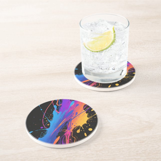 Abstract Colorful Paint Splatter Background Coaster (Side)