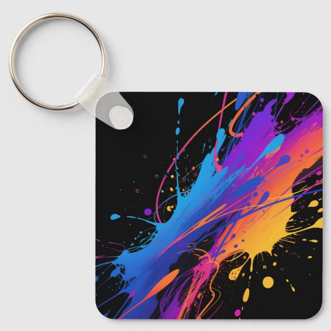 Abstract Colorful Paint Splatter Background Keychain (Front)