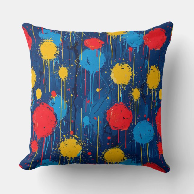 Abstract Colorful Paint Splatters Throw Pillow (Front)