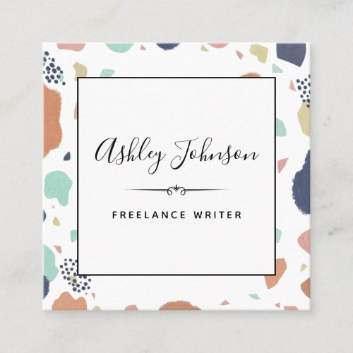 Abstract Colorful Paint Strokes Freelancer Writer  Square Business Card