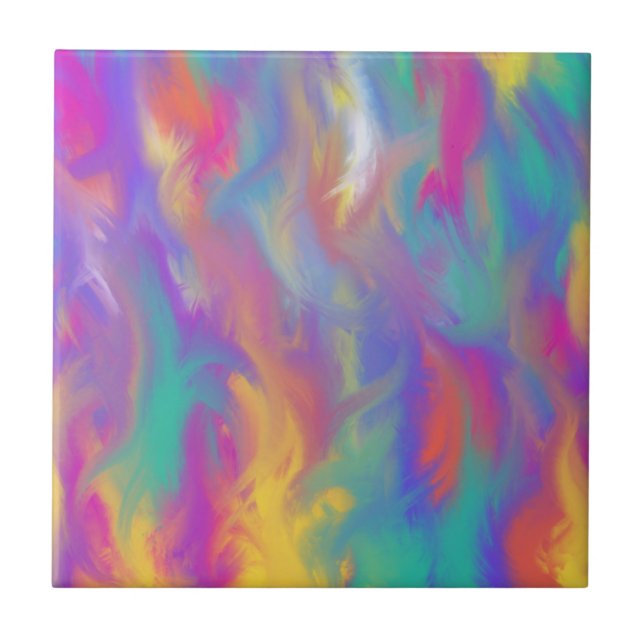 Abstract Colorful Paint Teal Yellow Purple Shower  Ceramic Tile (Front)