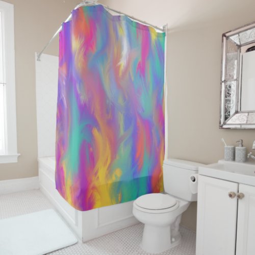 Abstract Colorful Paint Teal Yellow Purple Shower Curtain