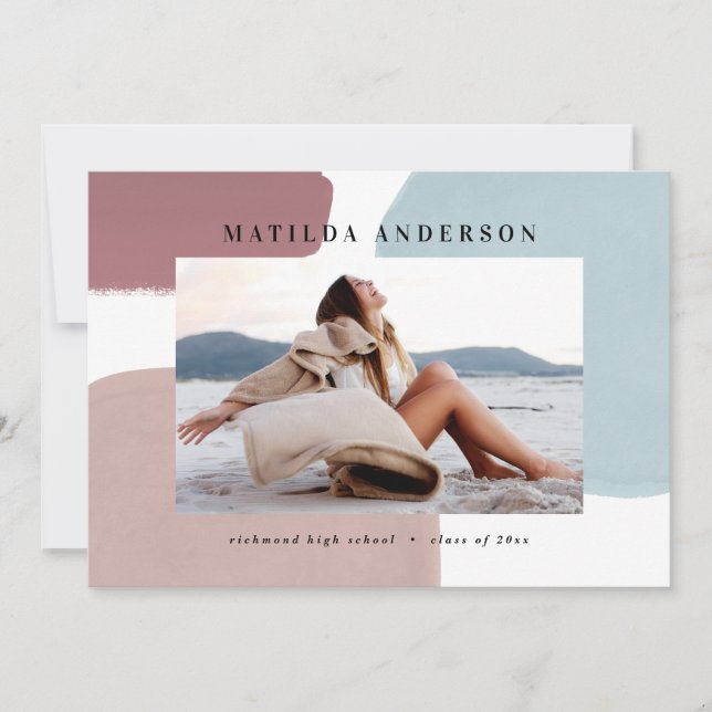 Abstract colorful painted photo graduation party announcement (Front)