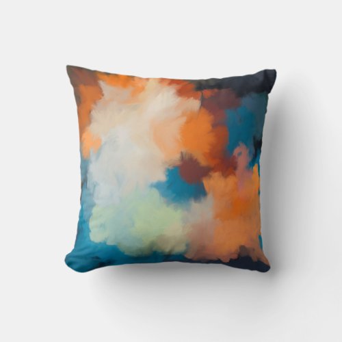 Abstract colorful painting terracotta blue throw pillow
