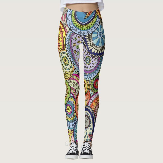 Abstract Colorful Paisleys Pattern  Leggings (Front)