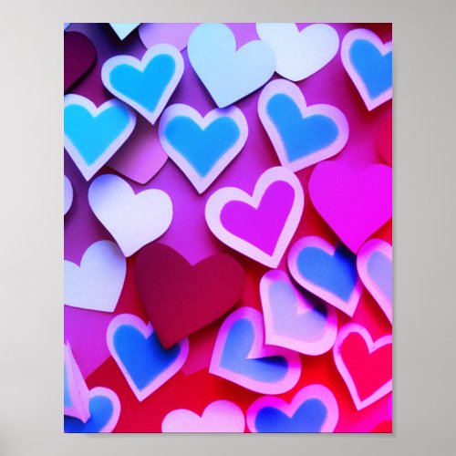 Abstract Colorful Paper Hearts Poster