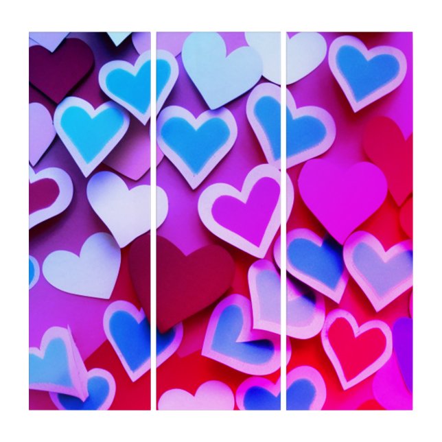 Abstract Colorful Paper Hearts Triptych (Front)