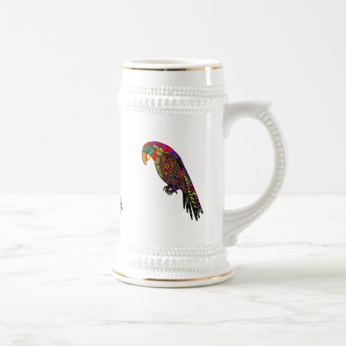 Abstract colorful Parrots in yellow red green blue Beer Stein