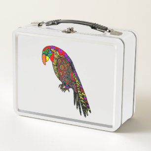 Abstract colorful Parrots in yellow red green blue Metal Lunch Box
