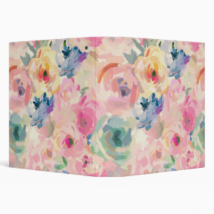 Abstract Colorful Pastel Flowers Floral Pattern 3 Ring Binder