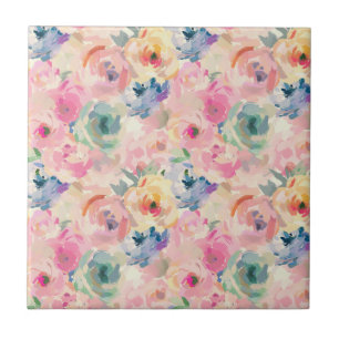 Abstract Colorful Pastel Flowers Floral Pattern Ceramic Tile