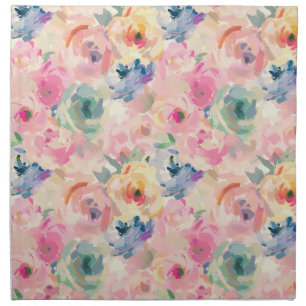 Abstract Colorful Pastel Flowers Floral Pattern Cloth Napkin