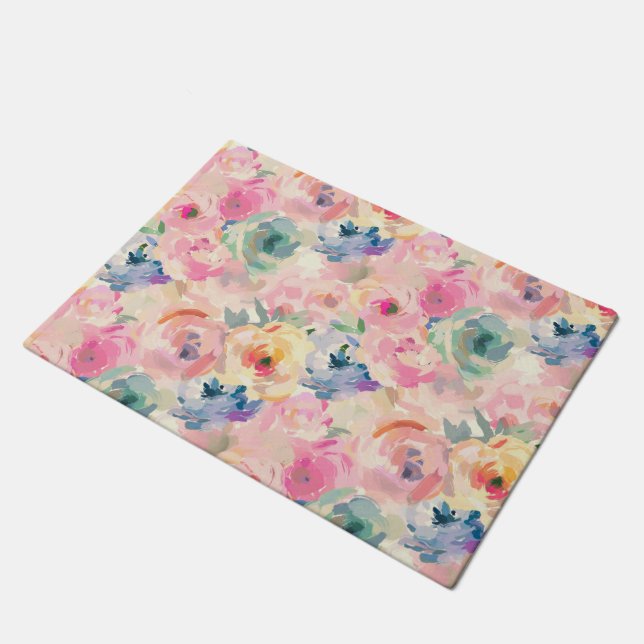 Abstract Colorful Pastel Flowers Floral Pattern Doormat (Angled)