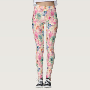 Abstract Colorful Pastel Flowers Floral Pattern Leggings