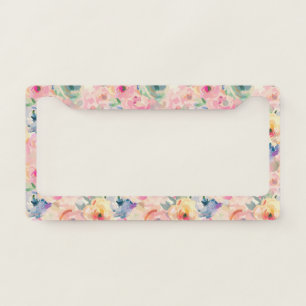Abstract Colorful Pastel Flowers Floral Pattern License Plate Frame