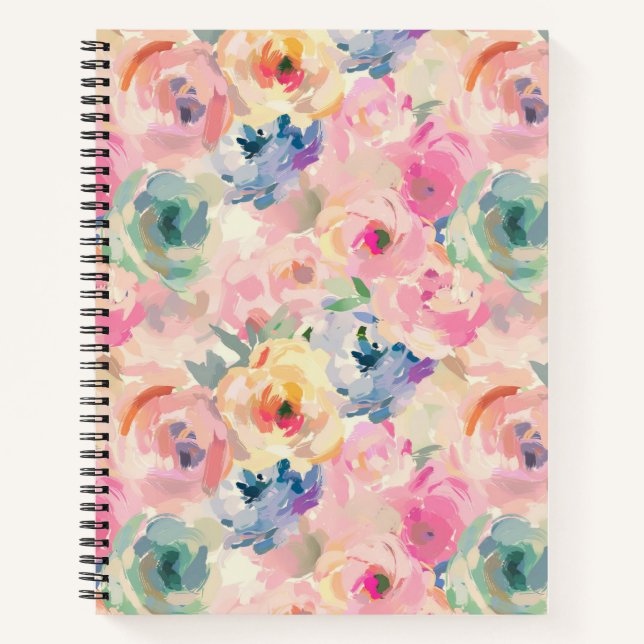 Abstract Colorful Pastel Flowers Floral Pattern Notebook (Front)