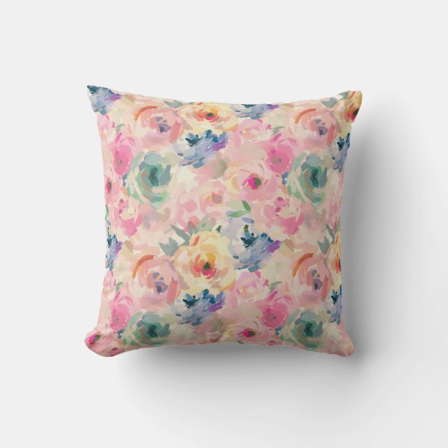 Abstract Colorful Pastel Flowers Floral Pattern Throw Pillow (Front)