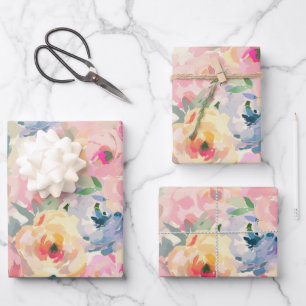 Abstract Colorful Pastel Flowers Floral Pattern Wrapping Paper Sheets