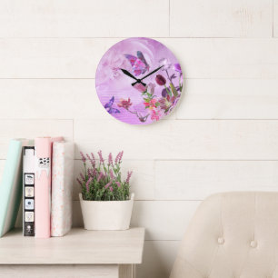 Abstract Colorful Pink Purple Cute Butterfly Large Clock