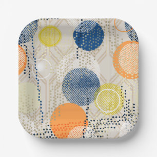 Abstract colorful polka dot paper plates