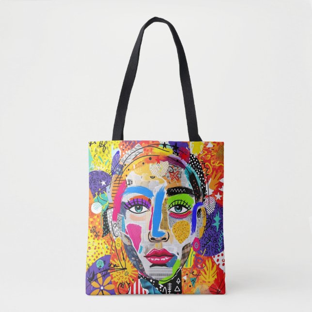 Abstract Colorful Pop Art Portrait Tote Bag (Front)