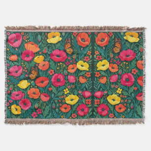 Abstract Colorful Poppies Butterflies Blankets