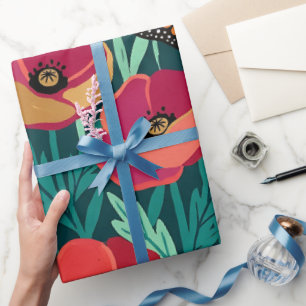 Abstract Colorful Poppies Monarch Wrapping Paper