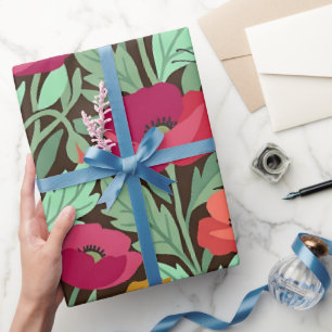 Abstract Colorful Poppies Monarch Wrapping Paper