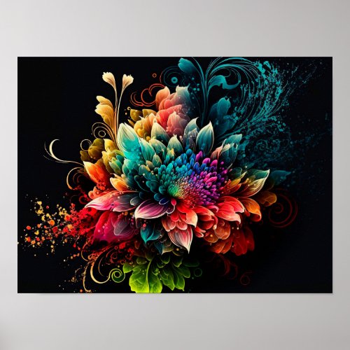 Abstract colorful rainbow flower poster
