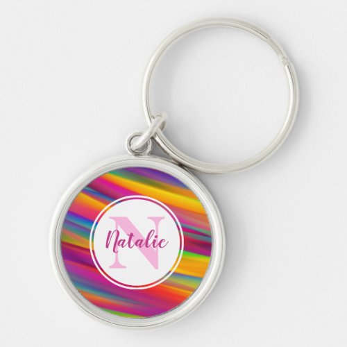Abstract Colorful Rainbow Gradient Name Monogram Keychain