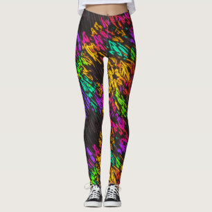 Abstract Colorful Rainbow Laser Lights On Dark  Leggings
