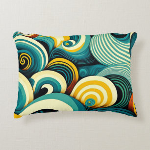 Abstract Colorful Retro 70s Hippie Waves Artwork   Accent Pillow